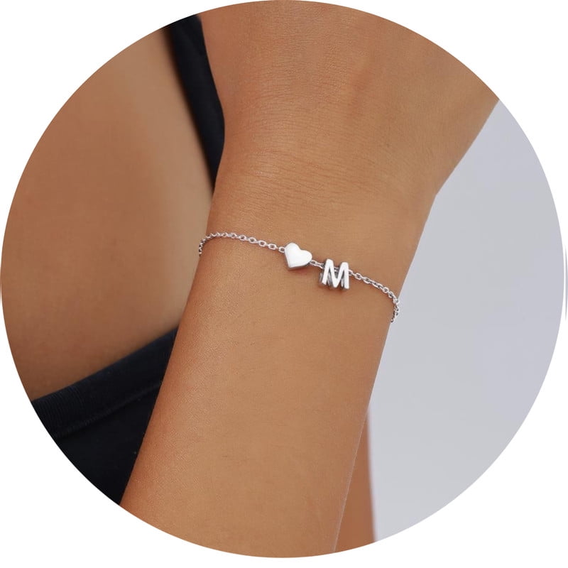 Silvora Women Silver Initial Bracelet with Heart Charm, Personalized 26 Letter Heart Bracelet Jewelry Gift for Teen Girls Daughter Mom (K)