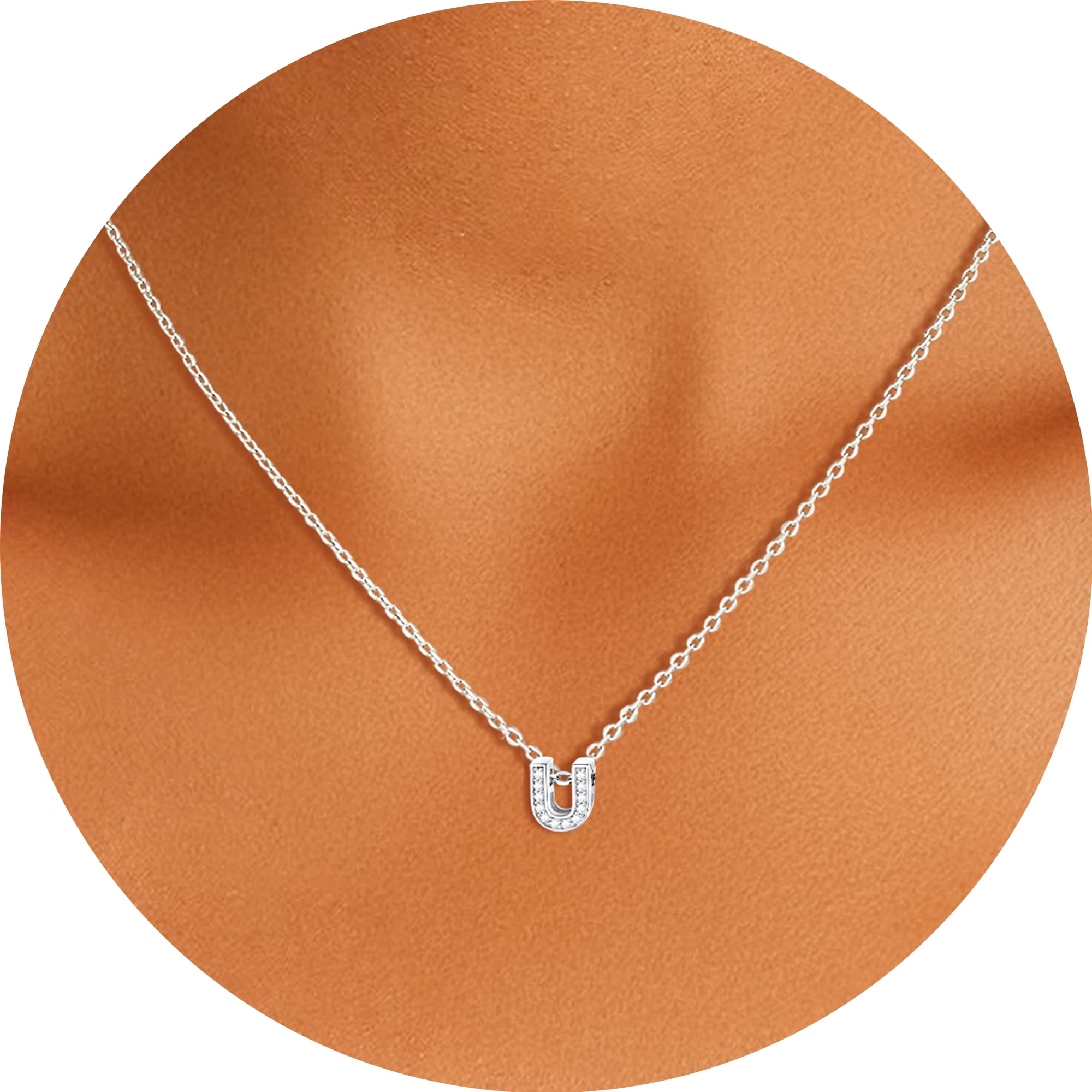 Silvora Women Sterling Silver Initial Necklace with Sparking Cubic Zirconia, Letter A Pendant Necklace for Teen Girls Charm Birthday Jewelry