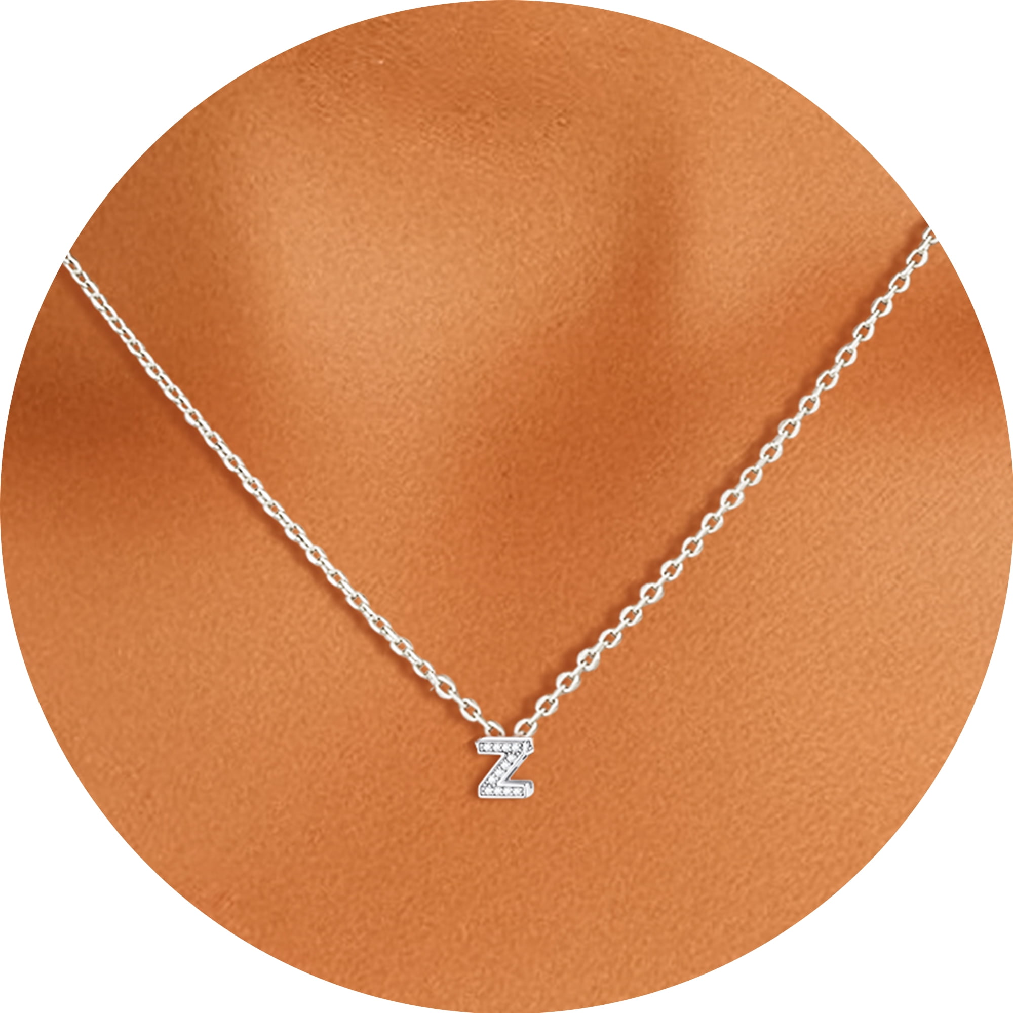 Silvora Women Sterling Silver Initial Necklace with Sparking Cubic Zirconia, Letter A Pendant Necklace for Teen Girls Charm Birthday Jewelry