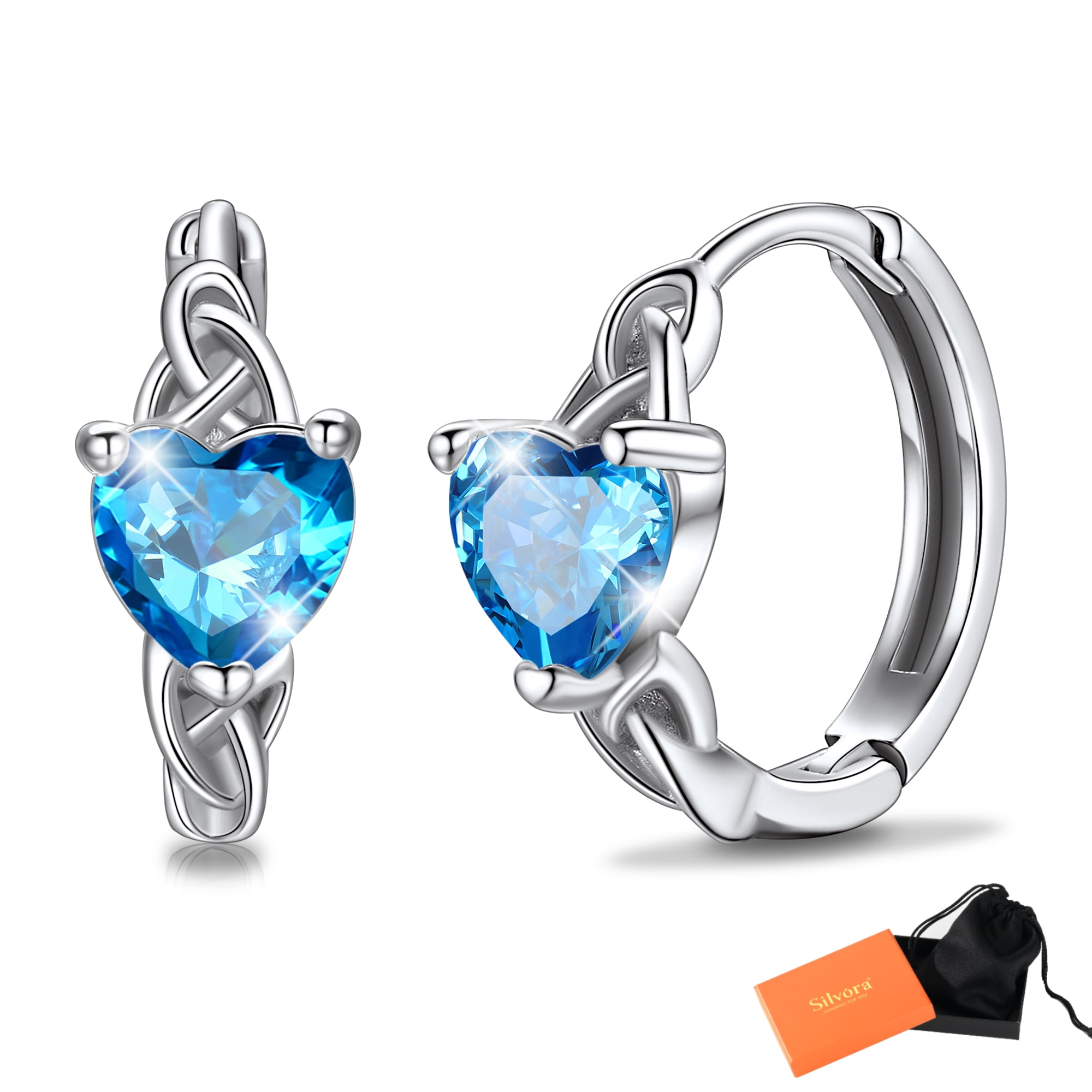 Silvora Birthstone Hoop Earrings Women 925 Sterling Silver Earrings Celtic Knot Cubic Zirconia Birthday Jewelry Gift, May