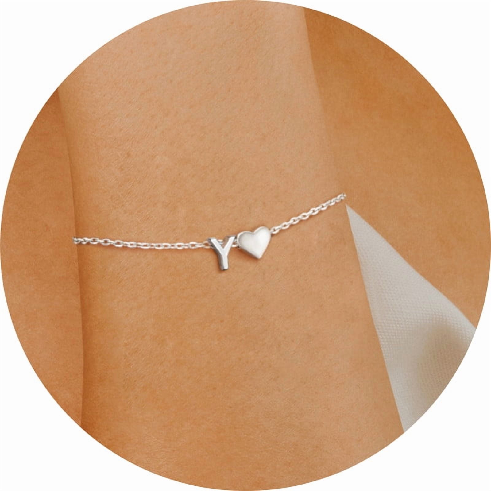 Silvora Women Silver Initial Bracelet with Heart Charm, Personalized 26 Letter Heart Bracelet Jewelry Gift for Teen Girls Daughter Mom (K)