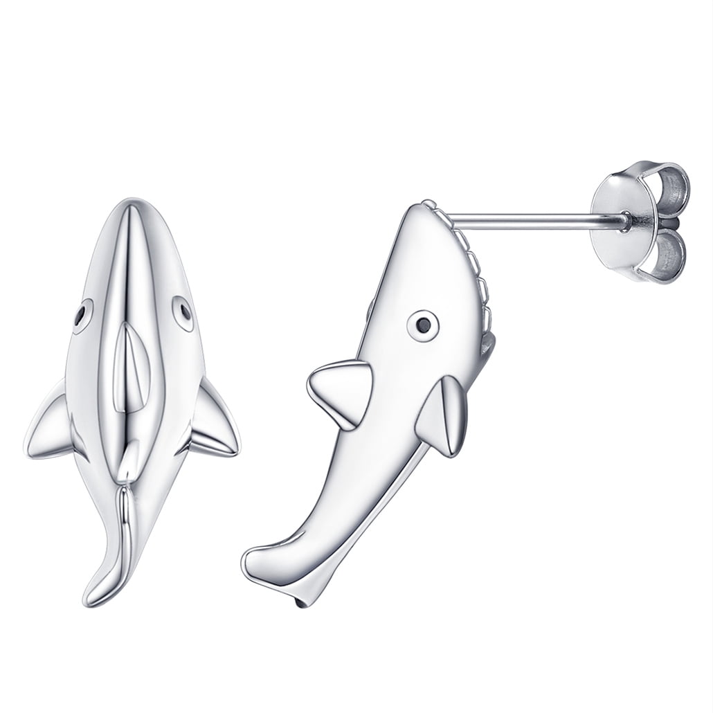 Silvora Shark Stud Earrings for Girls Women 925 Sterling Silver Animals Ear Studs Jewelry Charms