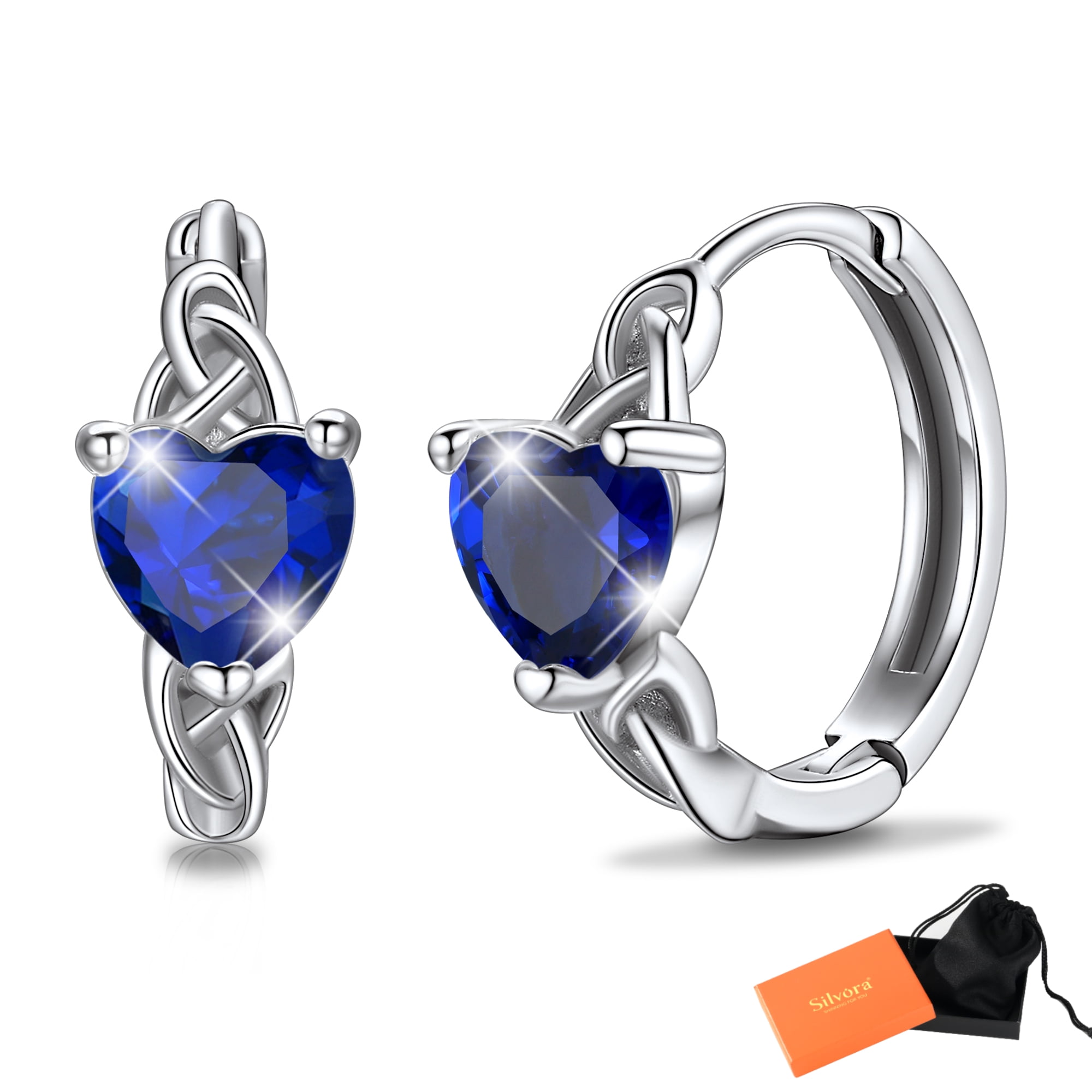 Silvora Birthstone Hoop Earrings Women 925 Sterling Silver Earrings Celtic Knot Cubic Zirconia Birthday Jewelry Gift, May