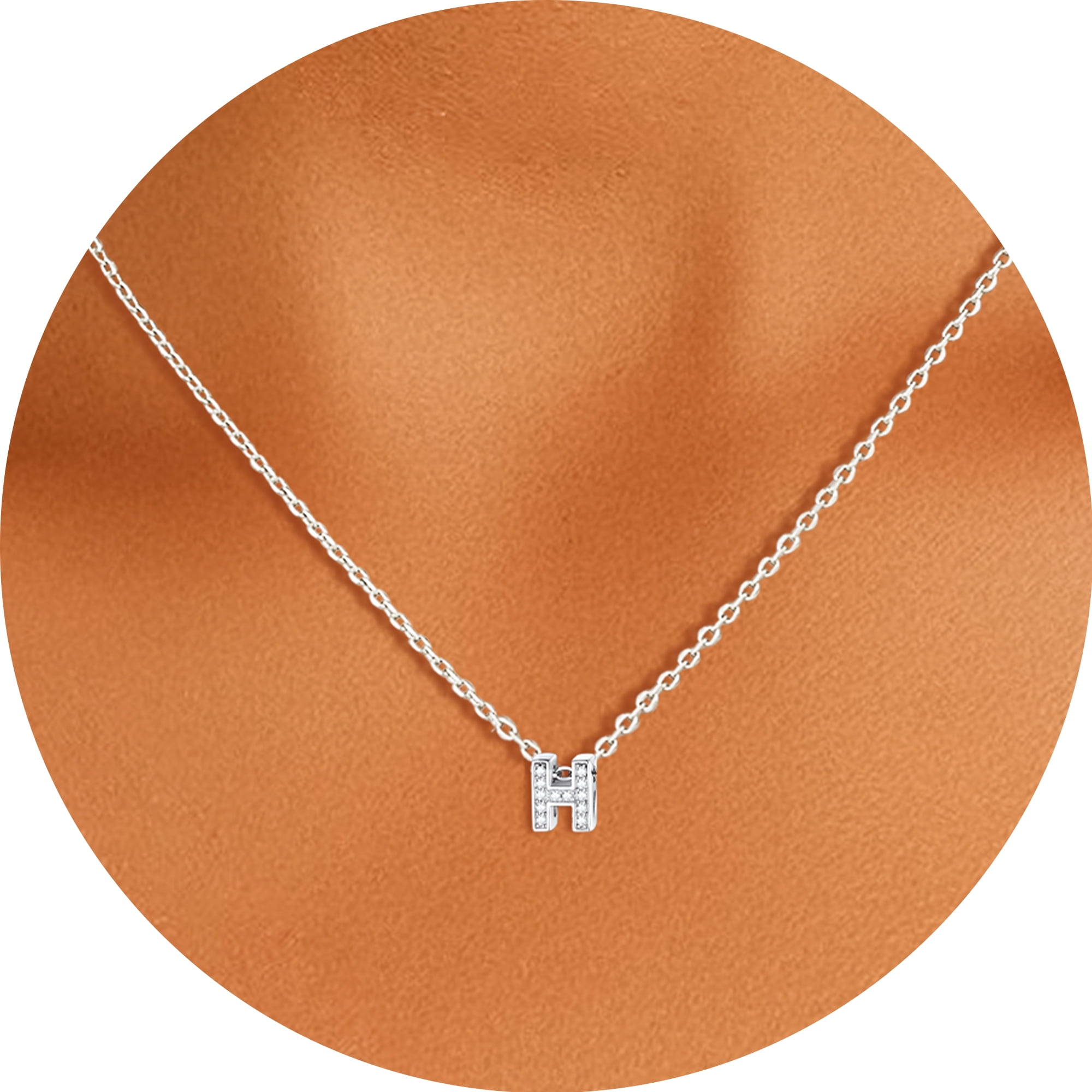 Silvora Women Sterling Silver Initial Necklace with Sparking Cubic Zirconia, Letter A Pendant Necklace for Teen Girls Charm Birthday Jewelry