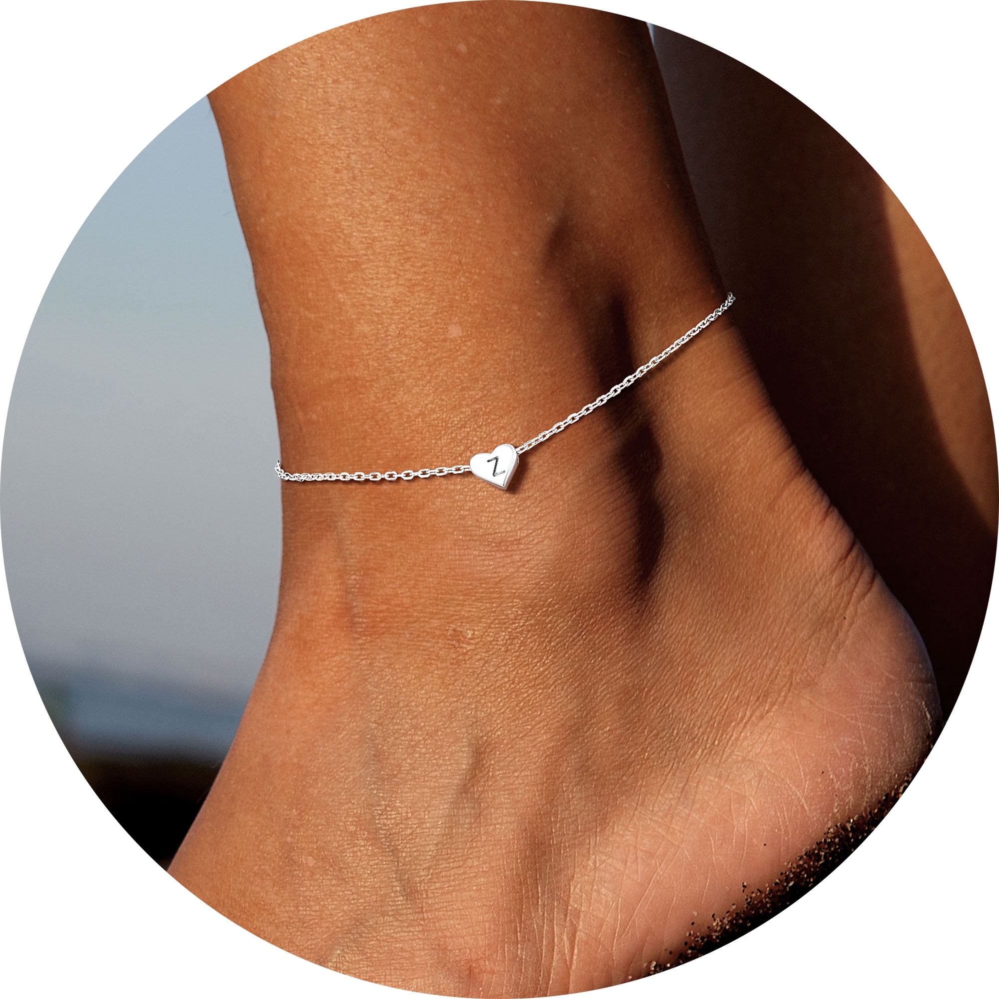 Silvora Sterling Silver Anklet Bracelets for Women, Initial Heart Anklet for Girls Letter A Foot Summer Boho Beach Jewelry Gift