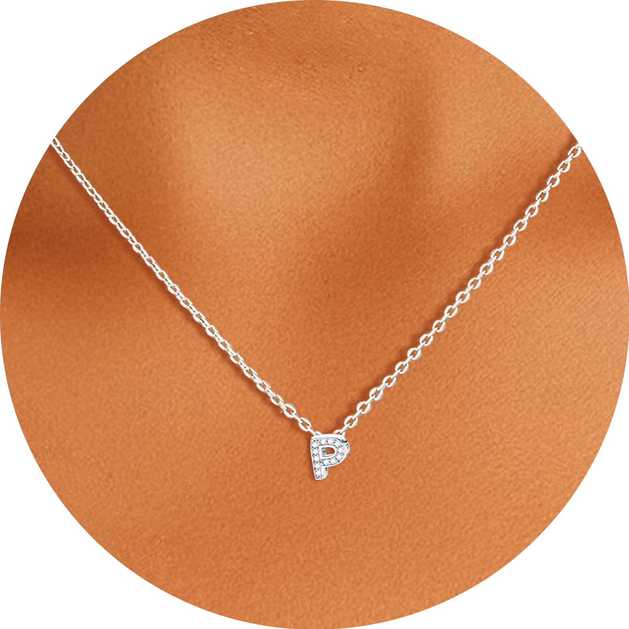 Silvora Women Sterling Silver Initial Necklace with Sparking Cubic Zirconia, Letter A Pendant Necklace for Teen Girls Charm Birthday Jewelry