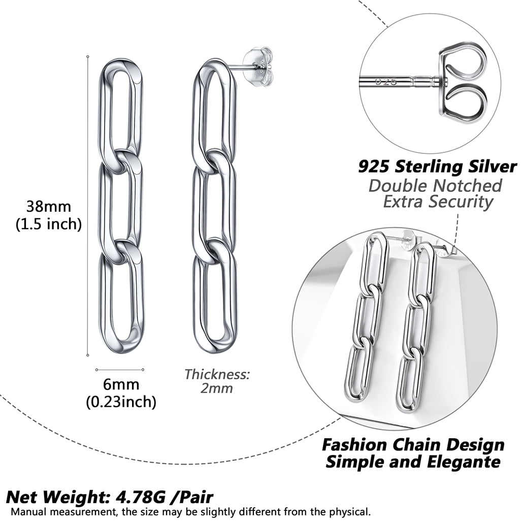 Chain Earrings for Women Solid Silver Dangling Cuban Chains Drop Ear Charms for Teen Girls