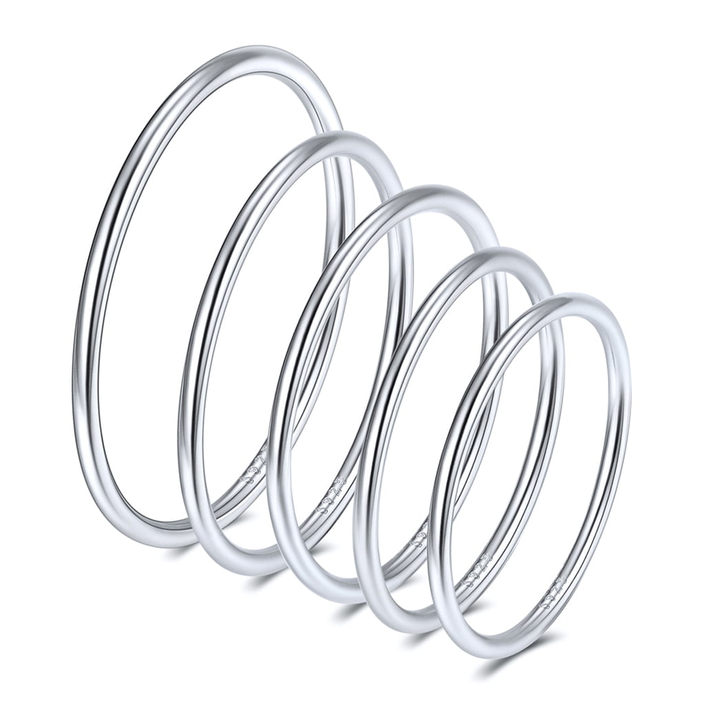 Silvora 5pcs Sterling Silver Women Knuckle Ring Midi Stacking Band Rings for Women Girls Finger Jewelry