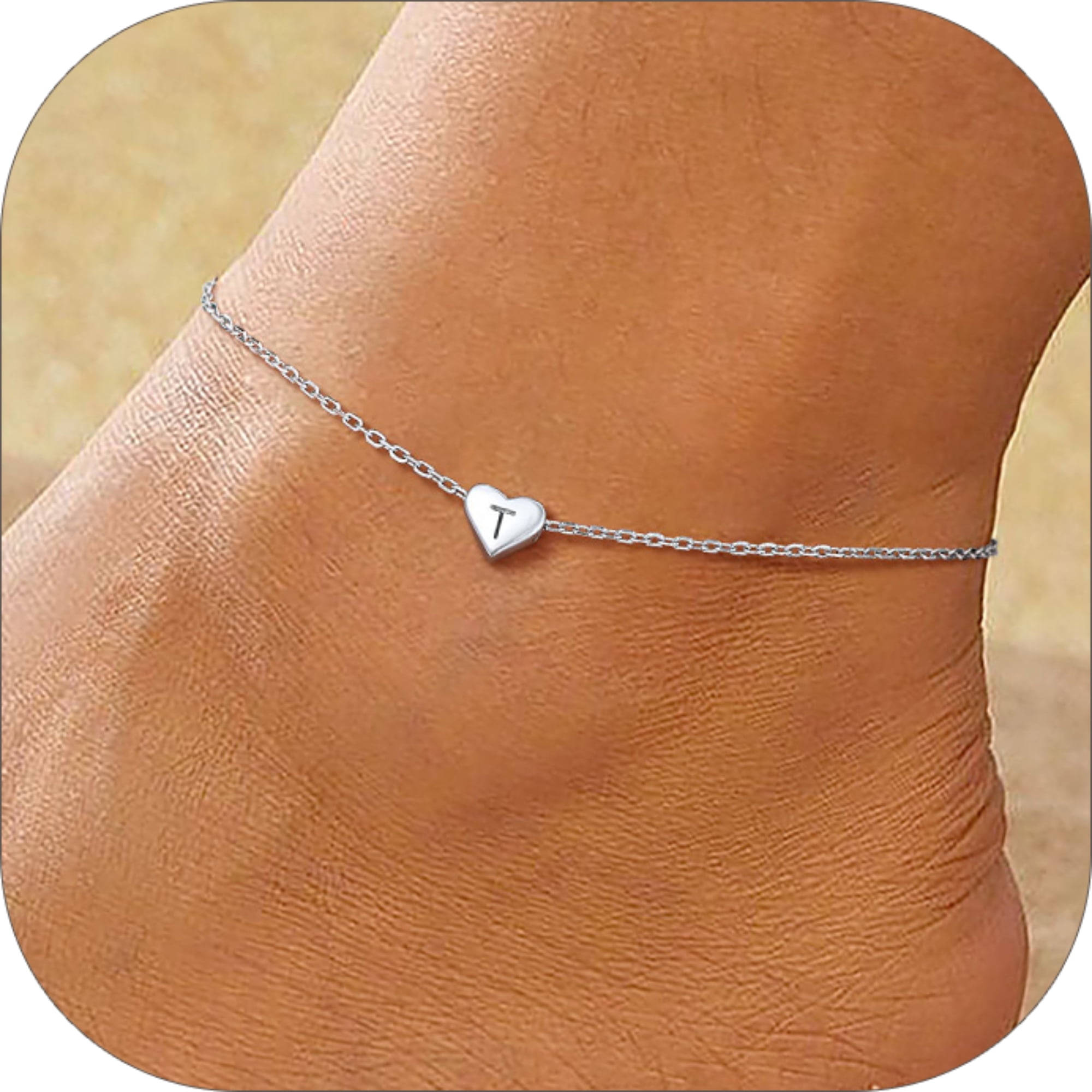 Silvora Sterling Silver Anklet Bracelets for Women, Initial Heart Anklet for Girls Letter A Foot Summer Boho Beach Jewelry Gift