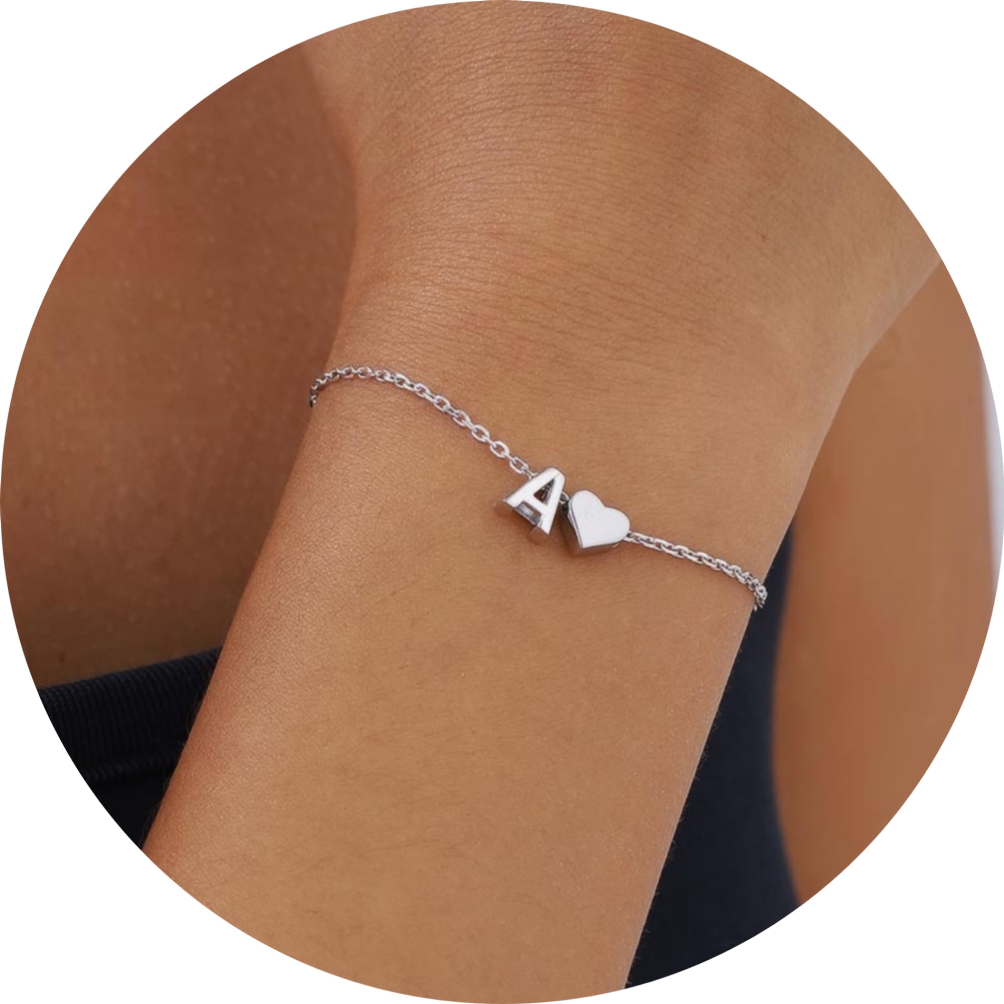 Silvora Women Silver Initial Bracelet with Heart Charm, Personalized 26 Letter Heart Bracelet Jewelry Gift for Teen Girls Daughter Mom (K)