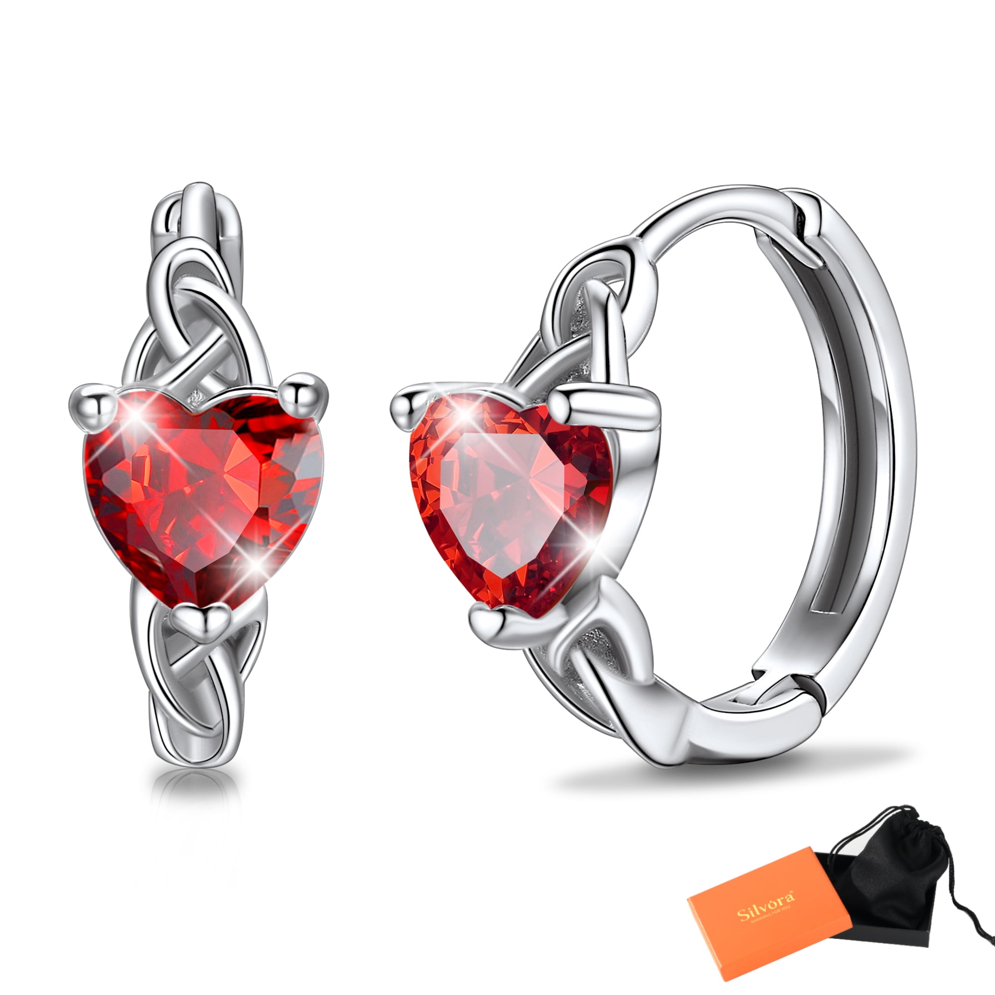 Silvora Birthstone Hoop Earrings Women 925 Sterling Silver Earrings Celtic Knot Cubic Zirconia Birthday Jewelry Gift, May