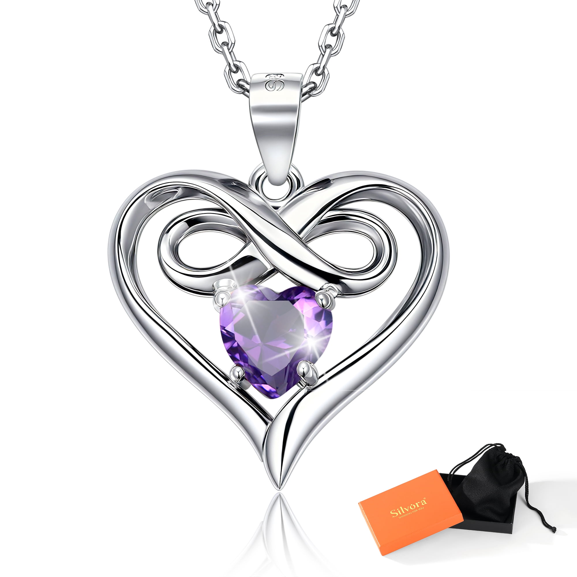 Silvora Women Heart Necklace Girls Sterling Silver Infinity Birthstone Pendant Necklace September Synthetic Sapphire Birthday Gift