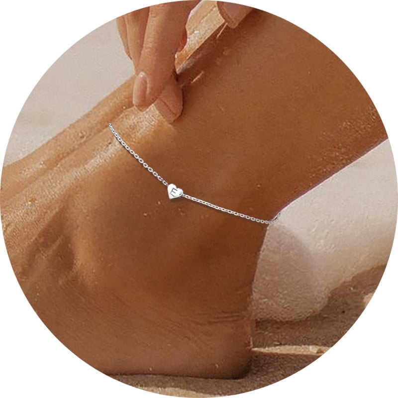 Silvora Sterling Silver Anklet Bracelets for Women, Initial Heart Anklet for Girls Letter A Foot Summer Boho Beach Jewelry Gift