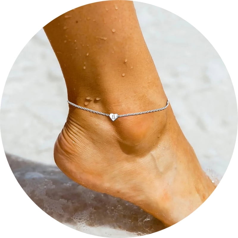 Silvora Sterling Silver Anklet Bracelets for Women, Initial Heart Anklet for Girls Letter A Foot Summer Boho Beach Jewelry Gift