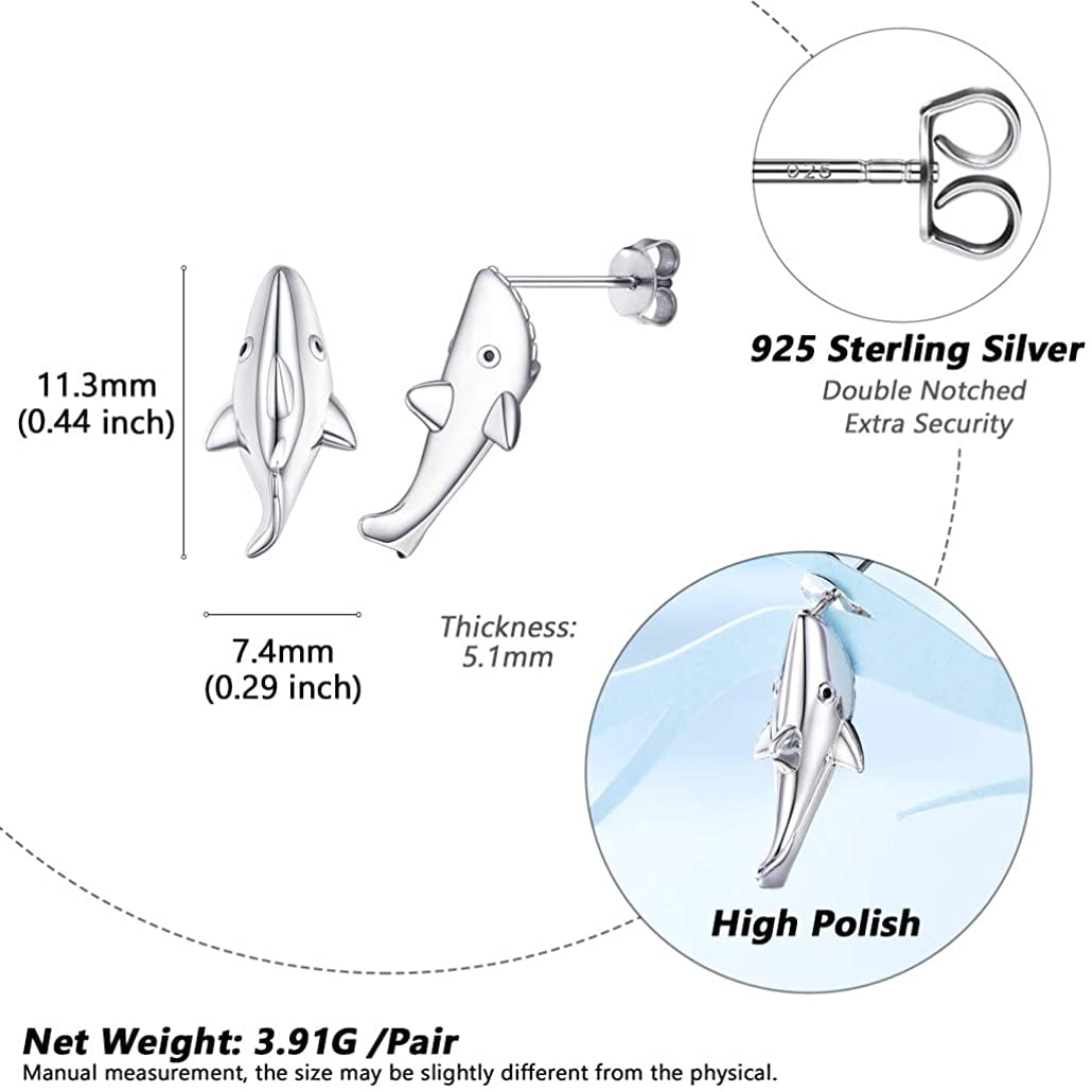 Silvora Shark Stud Earrings for Girls Women 925 Sterling Silver Animals Ear Studs Jewelry Charms