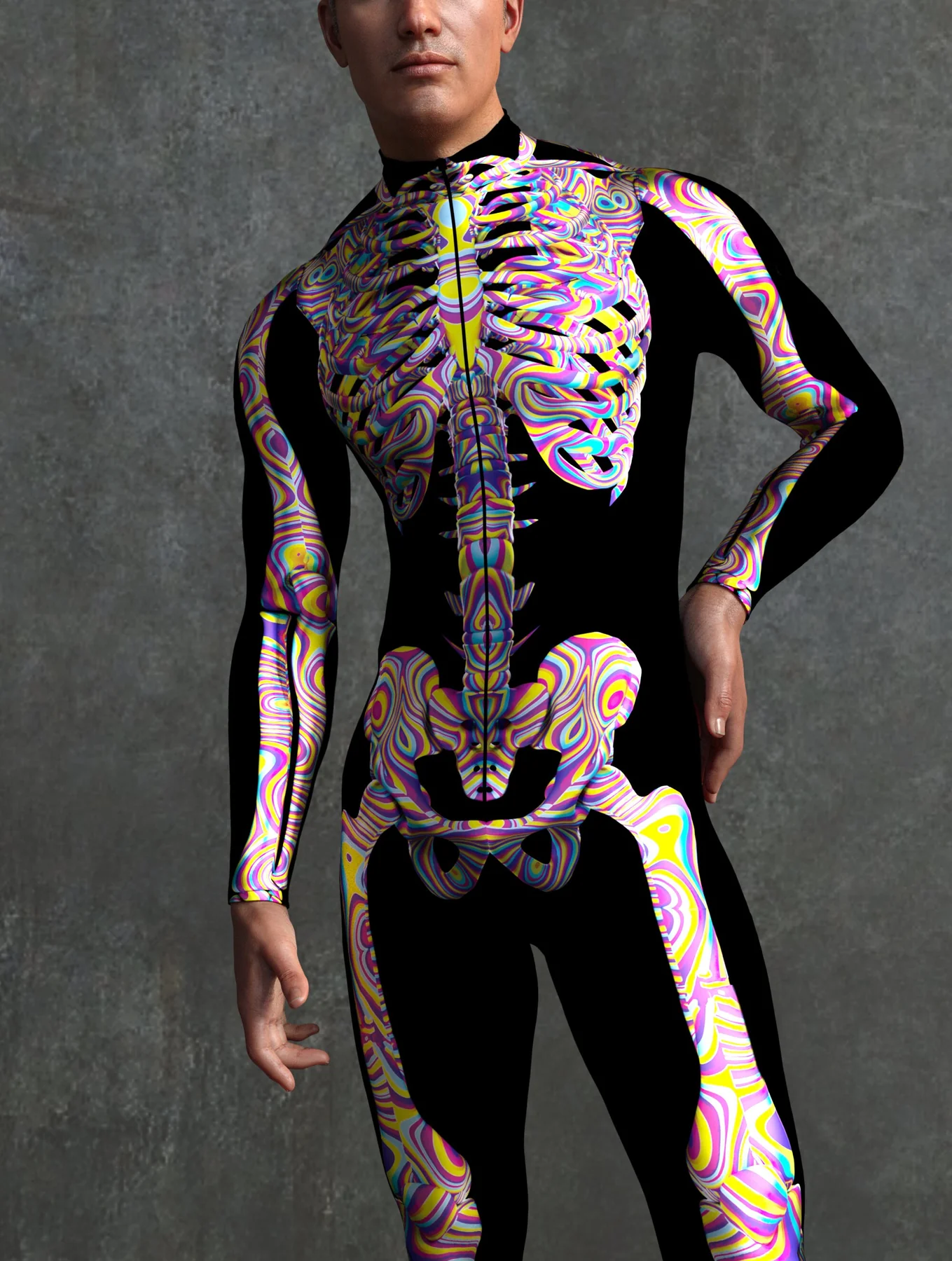 Multi-Color Skeleton Male Costume