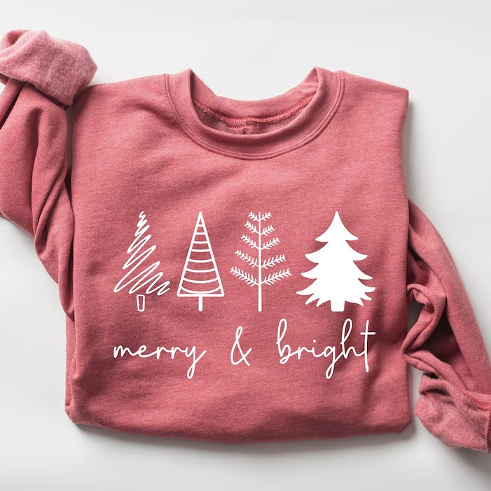Merry & Bright Pink Christmas Trees Sweatshirt