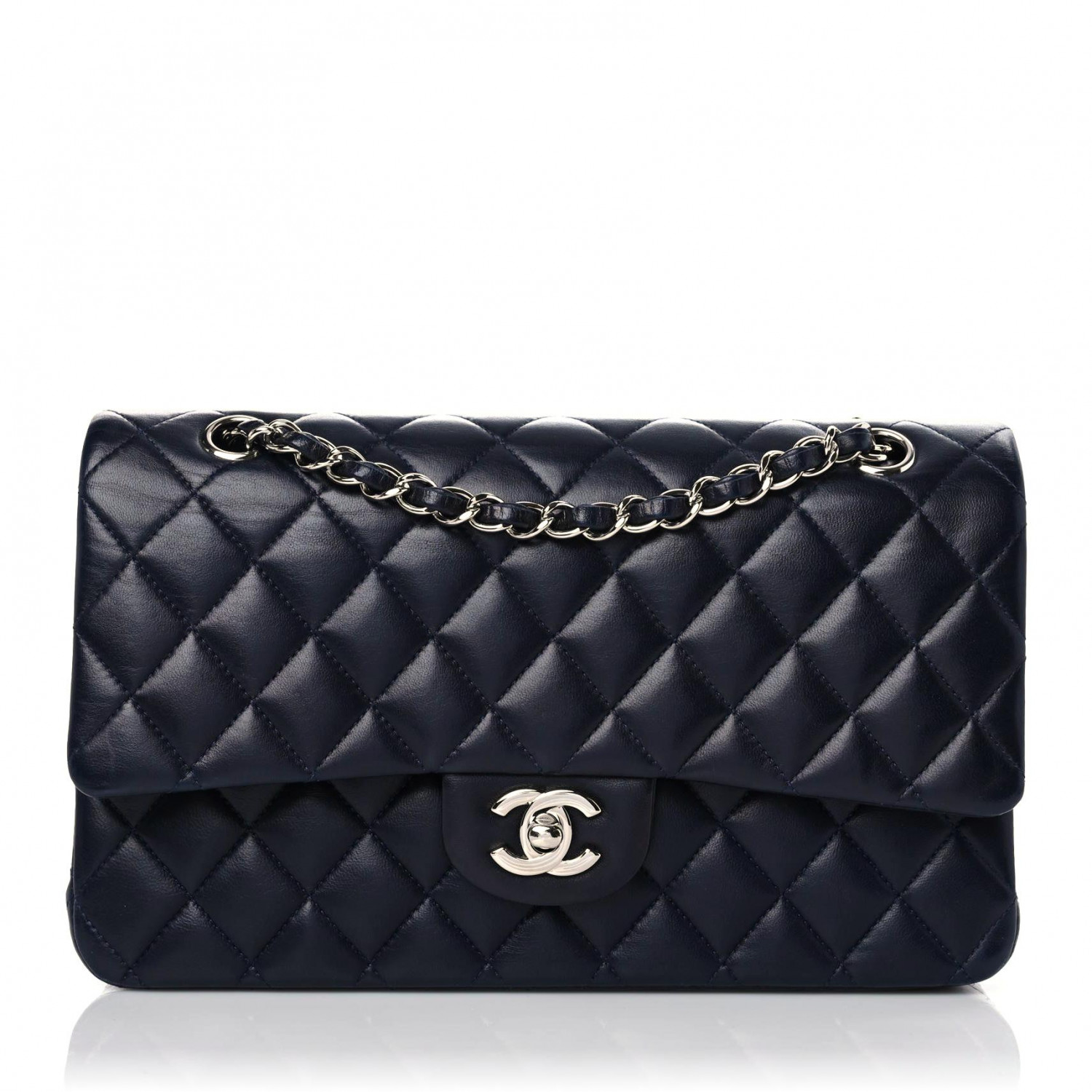 CC CN34 Lambskin Quilted Medium Double Flap in Navy