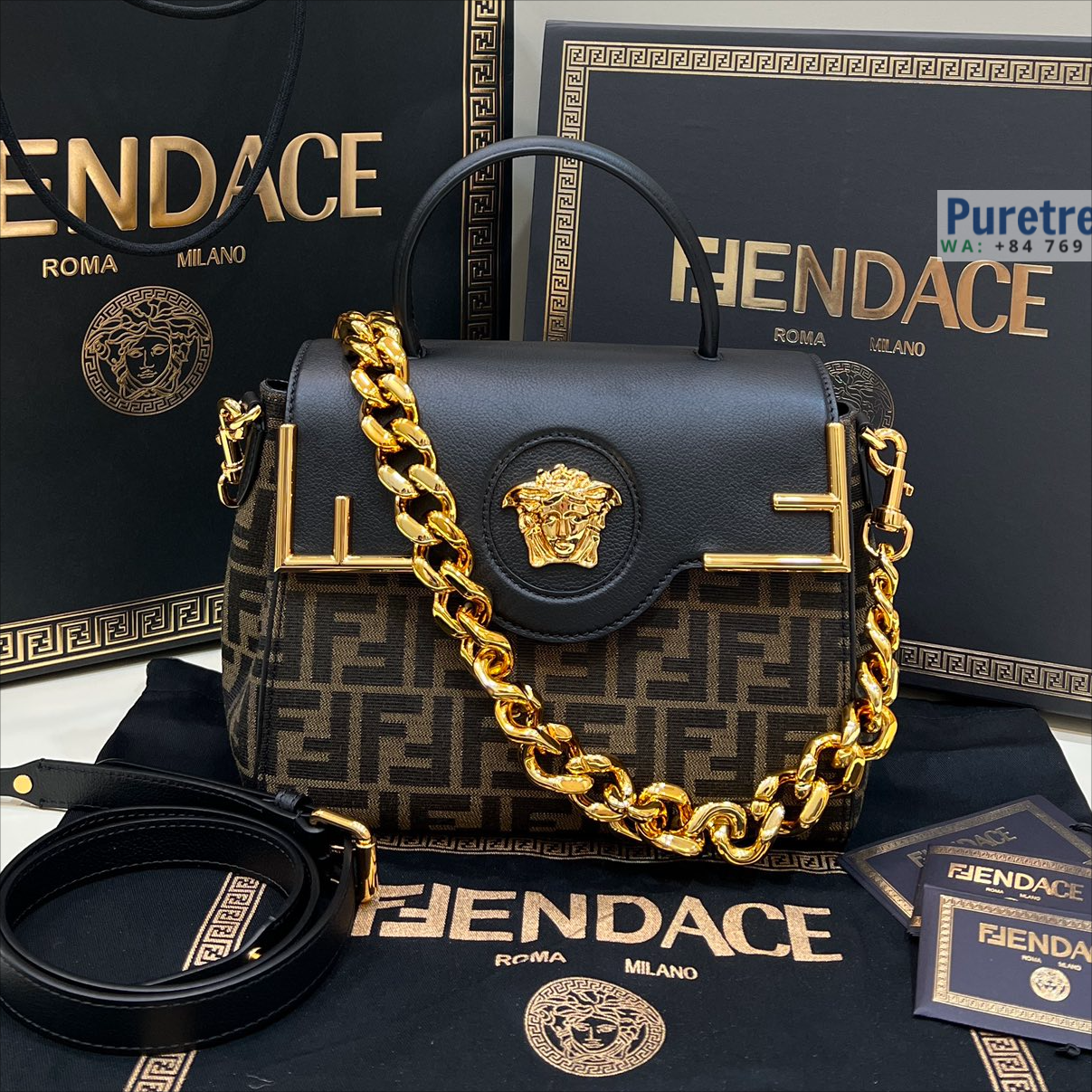 FENDACE | La Medusa Medium Handbag - 25 x 15 x 22cm
