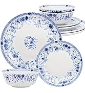 SILINE 12 PCS Fine Bone China Dinnerware Set for 4,Jingdezhen Blue and White Porcelain Kitchen Bo...