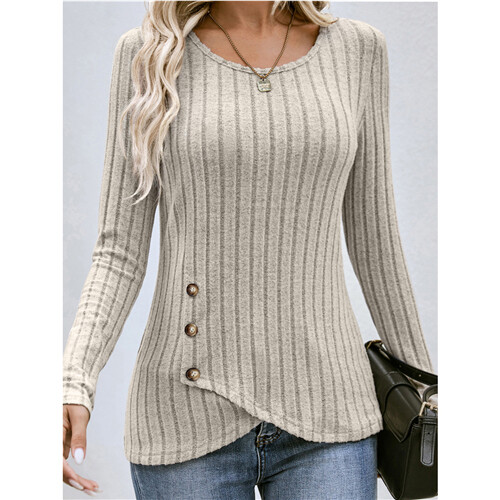 US Womens Long Sleeve T Shirt Blouse Ladies Autumn Plain Pullover Tops Plus Size - Picture 18 of 23