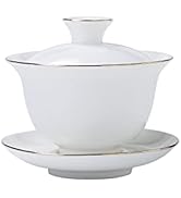 SILINE Classic China Tea Bowl,Suet Jade White Porcelain Gaiwan Tea Cup Set for Brew Kung Fu Tea
