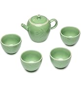SILINE Chinese Celadon Teapot Set,Green Porcelain Tea Pot 7.5 Oz with 4 Kongfu Tea Cups -Di Kiln,...