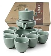 Chinese Gongfu Tea Gift Set Service Automatic Handmade Stone-Mill Design Porcelain Tea Pot 6 Cups...