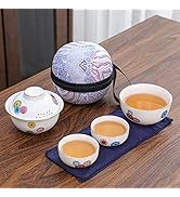 SILINE Portable Travel Gaiwan Tea Set,Chinese Suet Jade White Porcelain Gongfu Tea Maker Set
