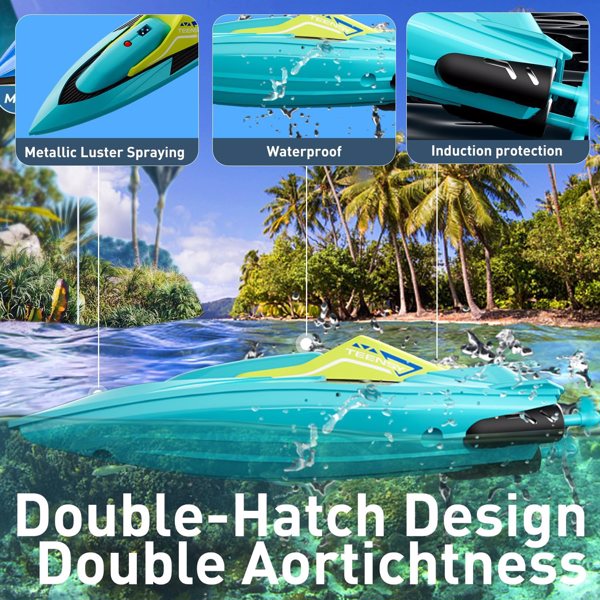 4DRC S5 蓝绿色遥控船，用于游泳池和湖泊，2.4 GHz 20+ MPH竞速船，可充电电池，低电池报警器，男孩女孩礼物，物流由UPS/USPS/FEDEX随机发送。-13