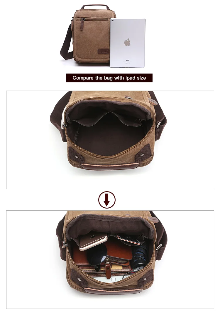 solid color canvas small vertical section square shape handbag men shoulder bag