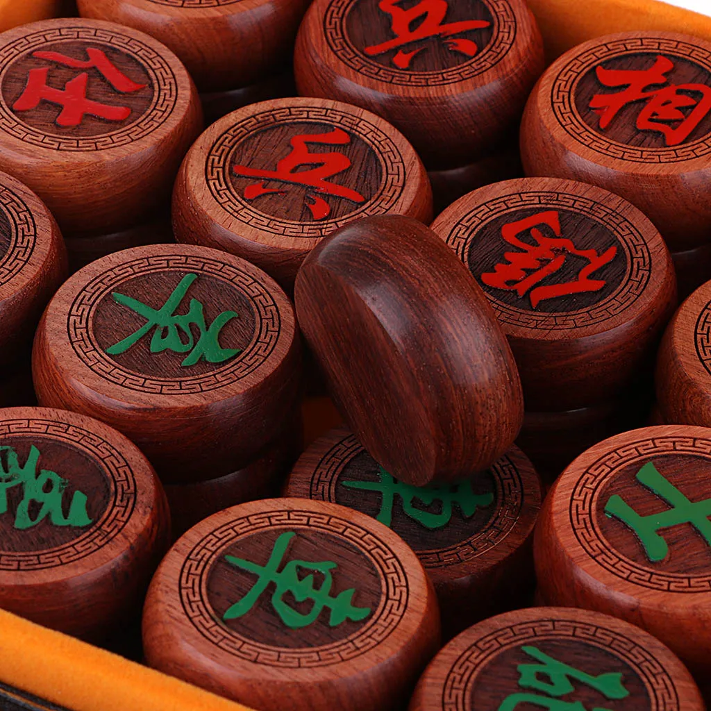 Deluxe Traditional Chinese Chess Set Board Game Xiangqi with PU Checkerboard and Rosewood Pieces