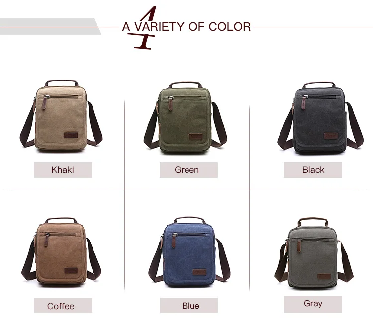 solid color canvas small vertical section square shape handbag men shoulder bag