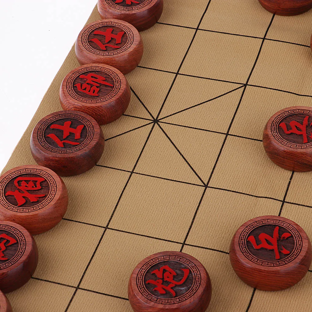 Deluxe Traditional Chinese Chess Set Board Game Xiangqi with PU Checkerboard and Rosewood Pieces