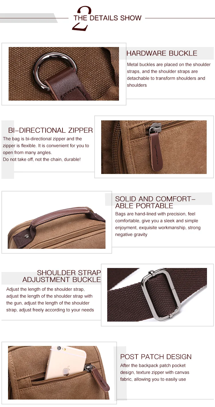 solid color canvas small vertical section square shape handbag men shoulder bag