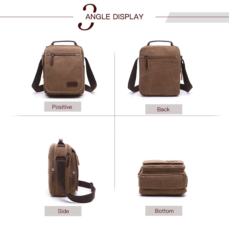 solid color canvas small vertical section square shape handbag men shoulder bag
