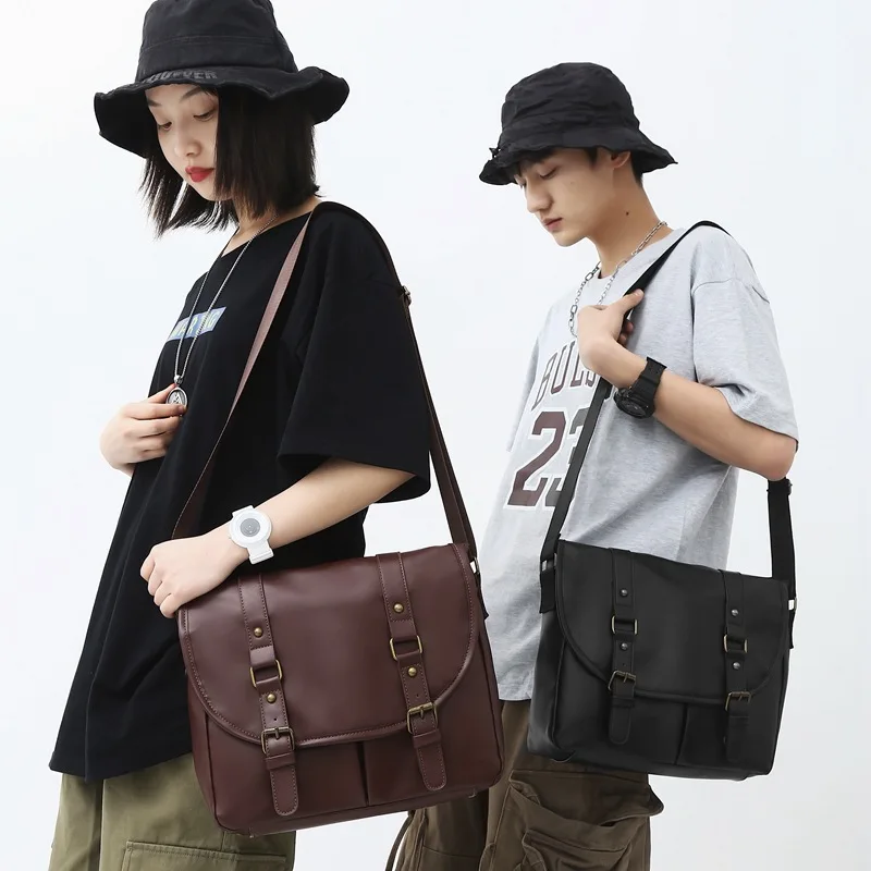 Fashion Unsex PU Shoulder Bags Big Size Multi Pockets Messenger Bags Briefcases