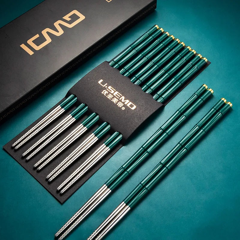 10 Pair / Set Stainless Steel Non-slip Alloy Chopsticks Home Hotel Restaurant Portable Healthy Food Stick for Sushi Chopsticks Buy Our Tea