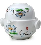 Convenient Teapot Cup Porcelain Teacup White Glazed Travel tea set (Lotus)