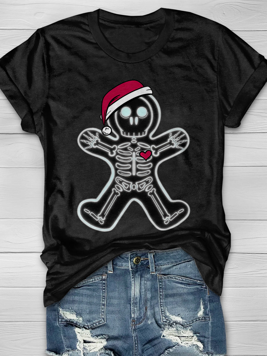 Christmas Gingerbread Man XRay Cookie Skeleton Wearing A Santa Hat T