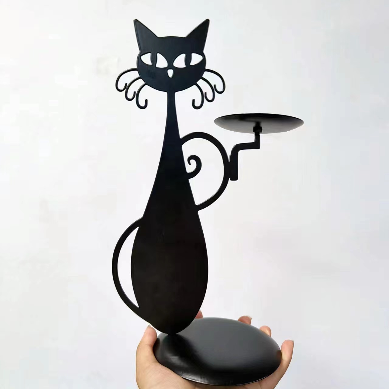 Metal Black Cat Candle Holder Ornament