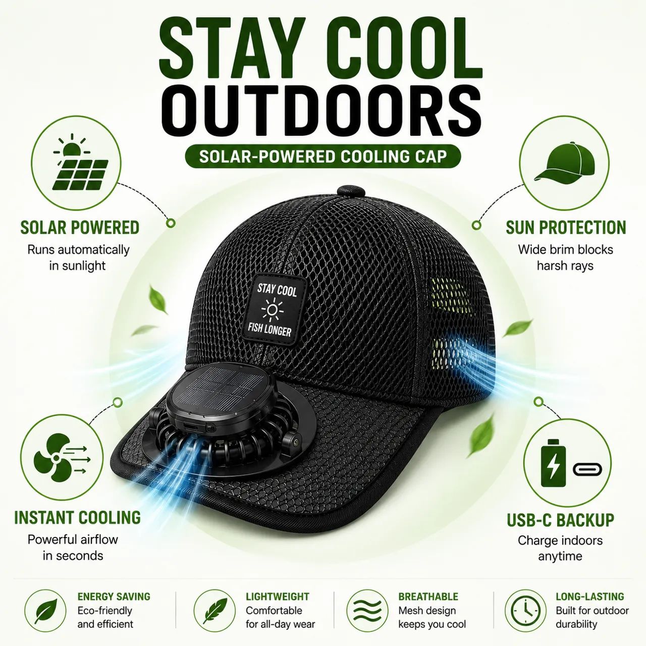 ☀️ HOT SALE 2026 Pro Outdoor Cooling Hat – Solar + USB Dual-Powered Fan Cap with UPF 50+ Sun Protection
