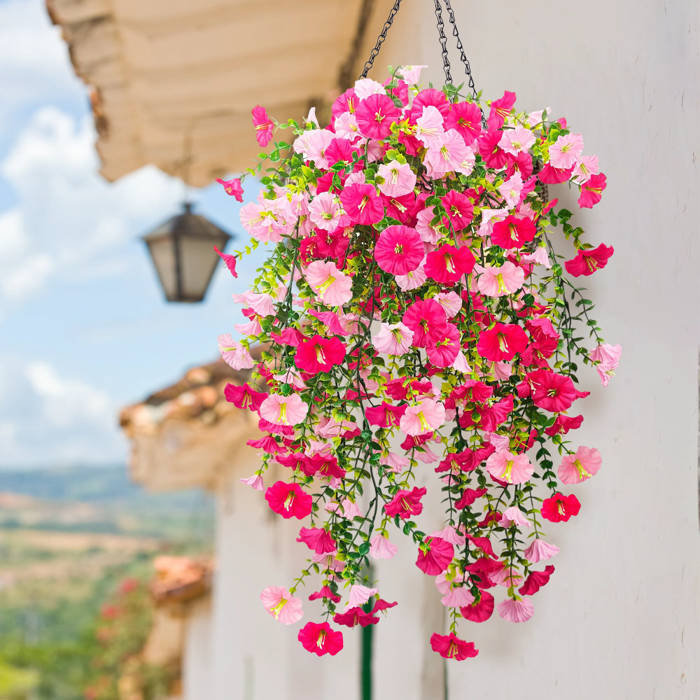 Fleurs artificielles suspendues – Pétunias en tissu anti-UV