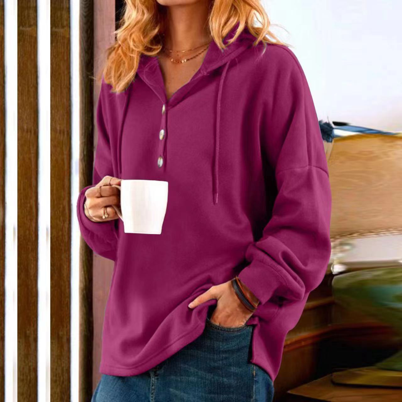 Vintage Solid Color Long Sleeve Buttoned Sweatshirt