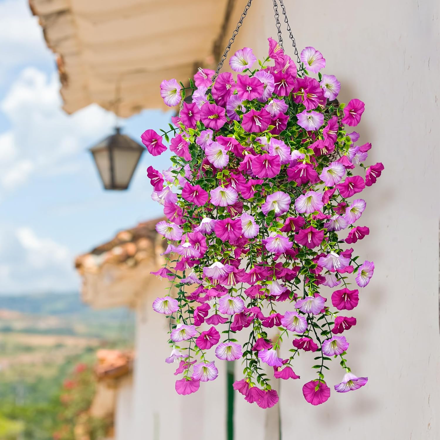 Fleurs artificielles suspendues – Pétunias en tissu anti-UV