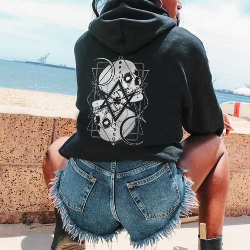 Retro Skull Printed Comfortable Women Hoodie