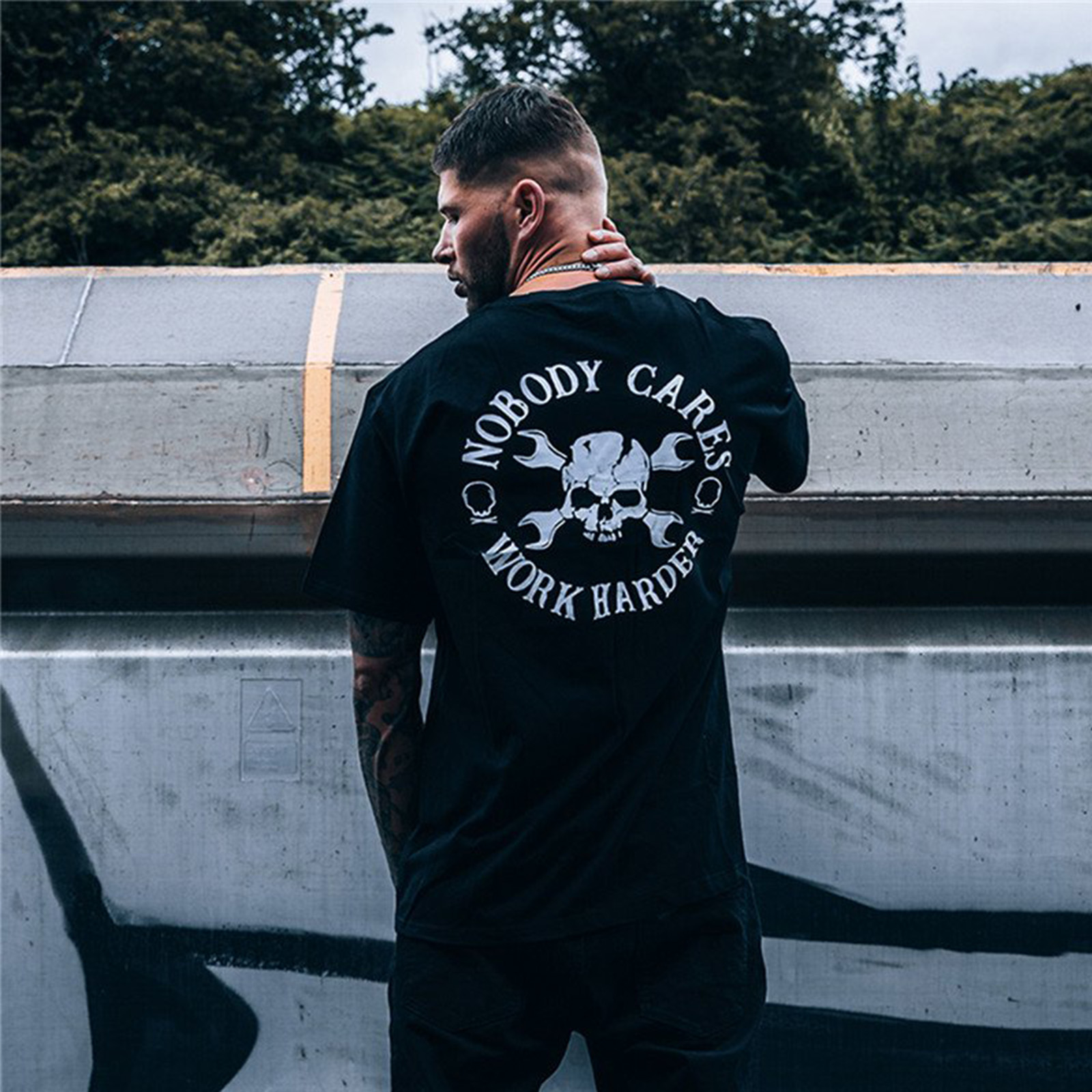  Nobody Cares Work Harder Skull Printed Plus Men T-Shirt