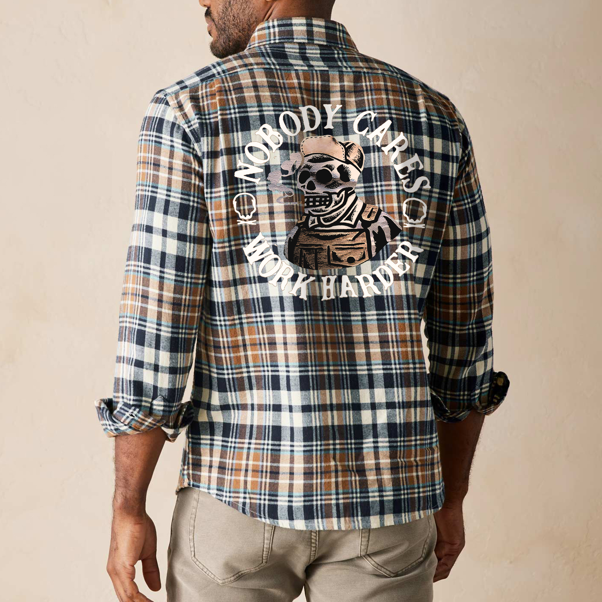 Nobody Cares Work Harder Flannel Shirt-Ranbybox