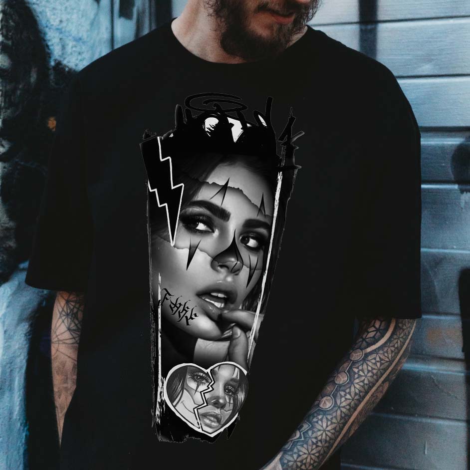 Darkness Lady Tattoo Printed Men's T-shirt-Ranbybox
