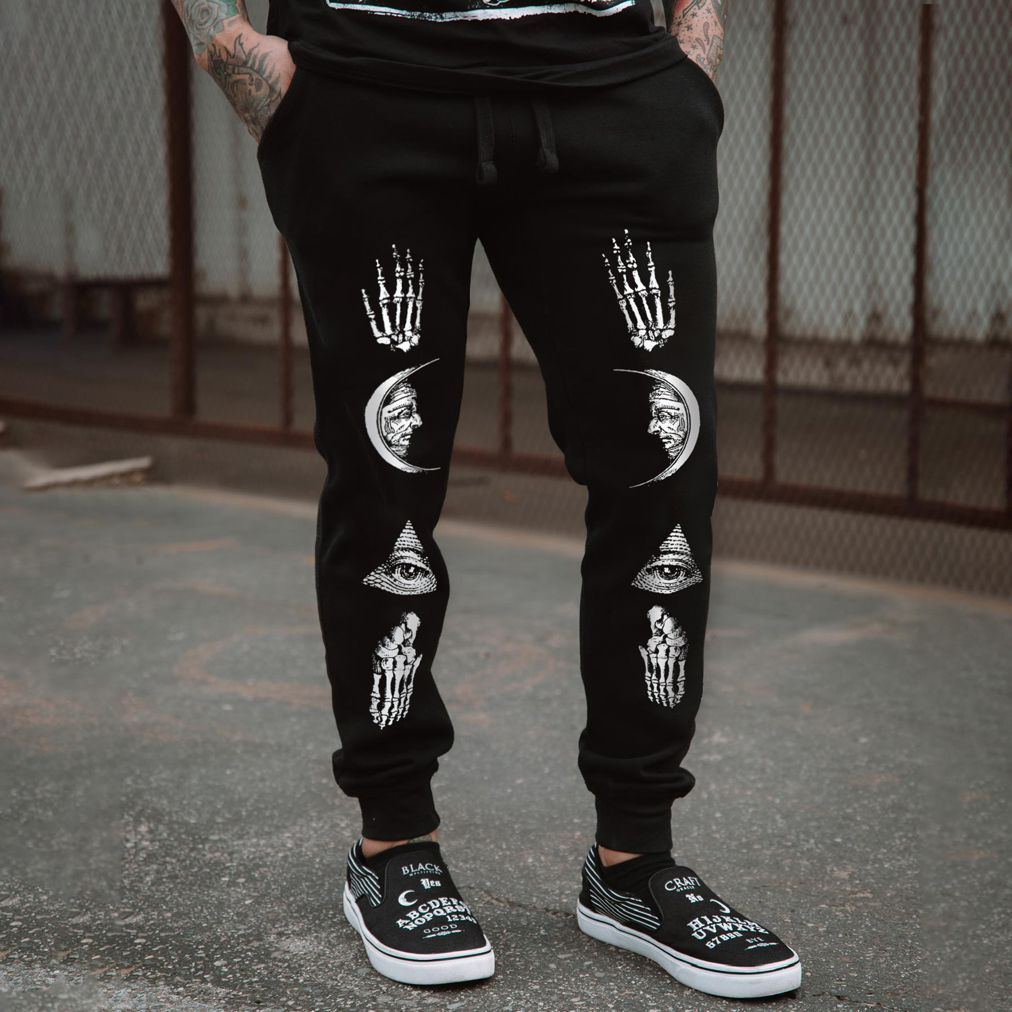 Hot Goth Gothic Skull Moon Print Men's Sweatpants-Ranbybox
